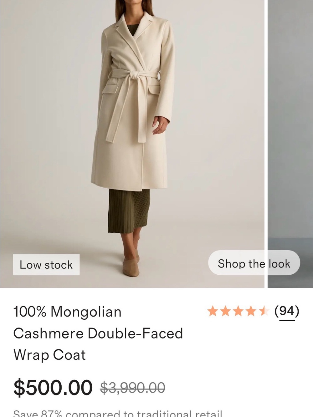 Quince 100% Mongolian Cashmere Double-Faced Wrap Coat Ivory Coast Large NWT - Picture 5 of 8